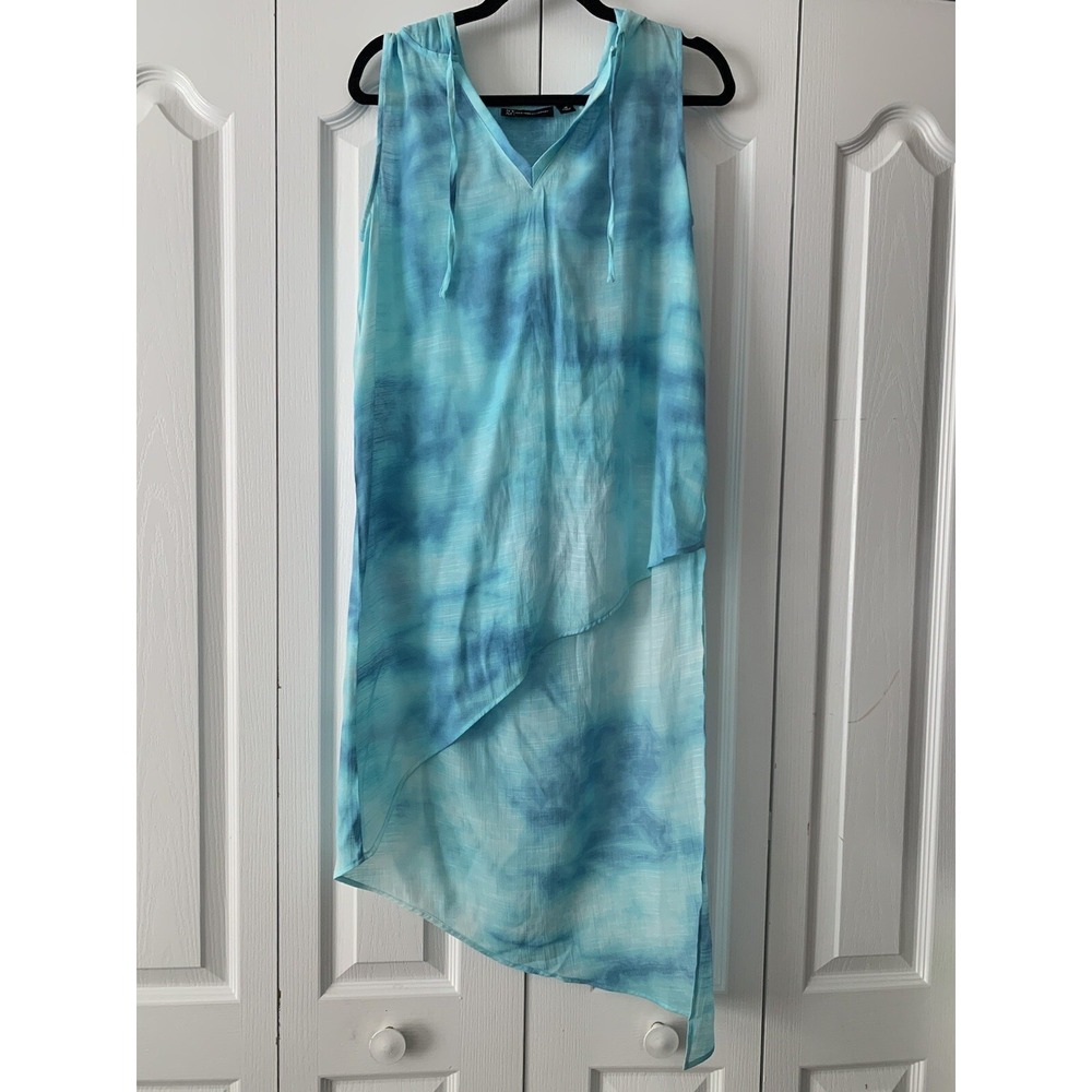 NWT New York Company Top‎ Blue M  Hooded Tie Dye Asymmetrical Boho Beach Gypsy